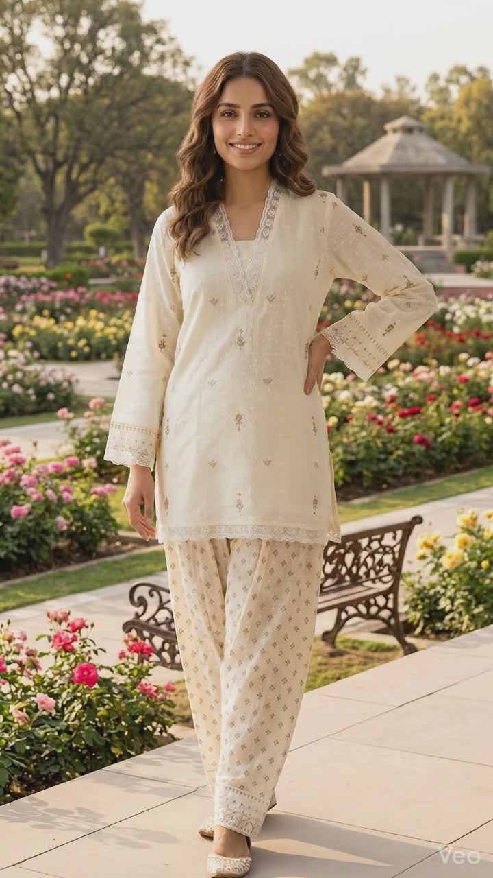 Ivory Cotton Farshi Salwar/Palazzo Co-ord Set |  — Luxmee