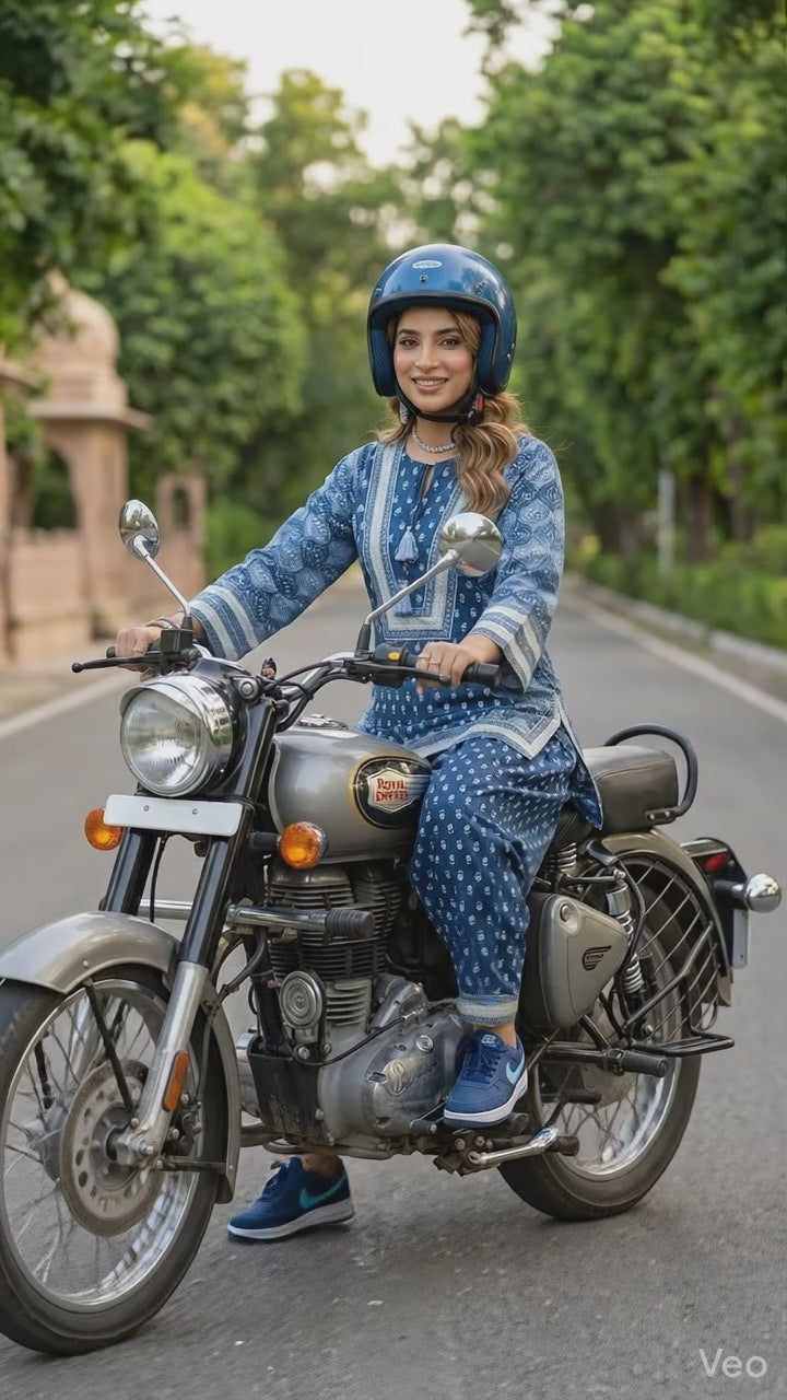 Indigo Printed  Cotton Co-ord Set — Kameez & Farshi Salwar