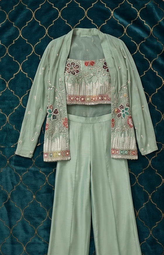 Sage Green Embroidered Tissue 3-Piece Set